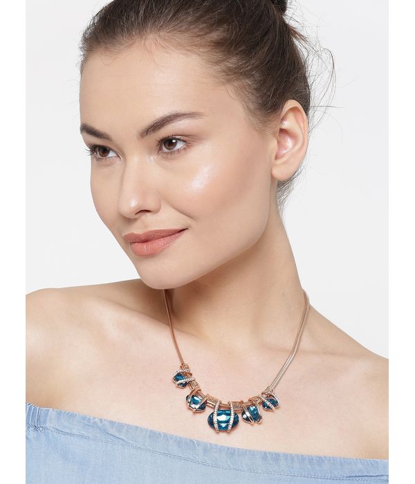 YouBella Rose Gold-Toned  Blue Stone-Studded Necklace